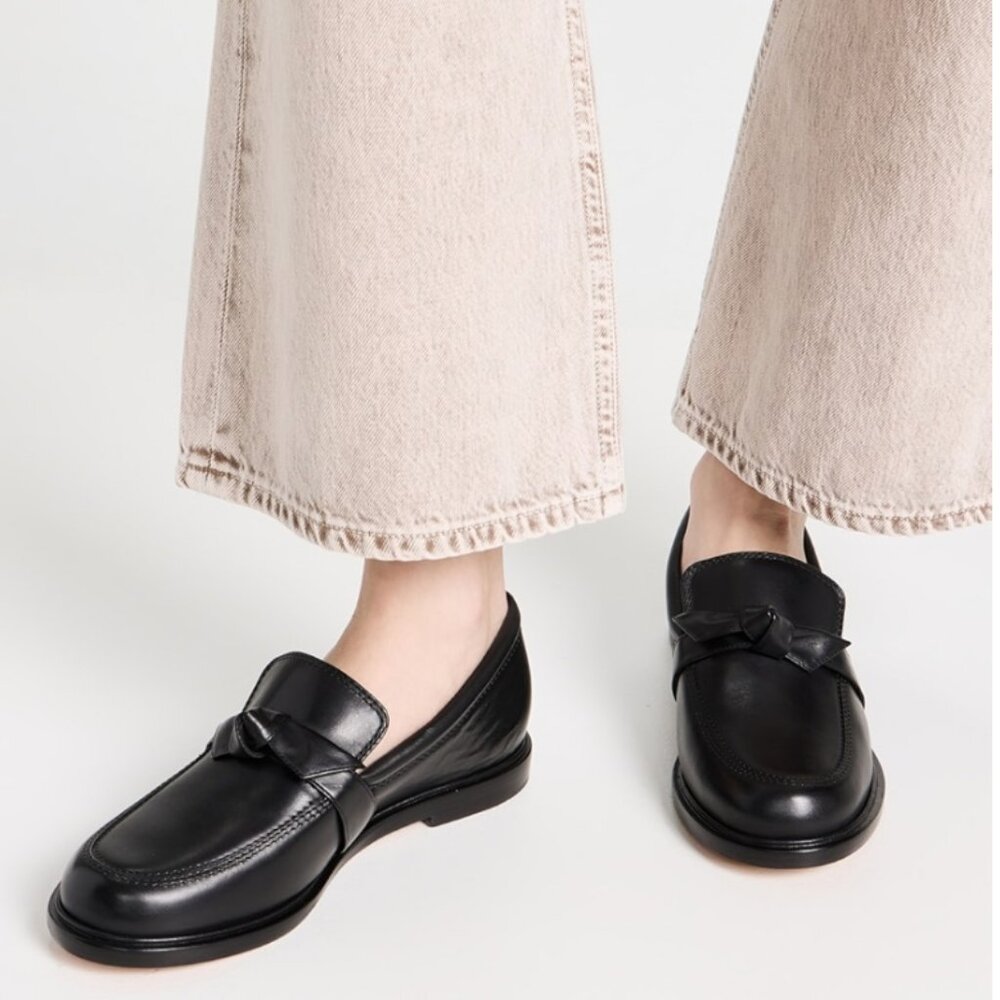 Alexandre Birman Black Leather Knot-Detail Loafers